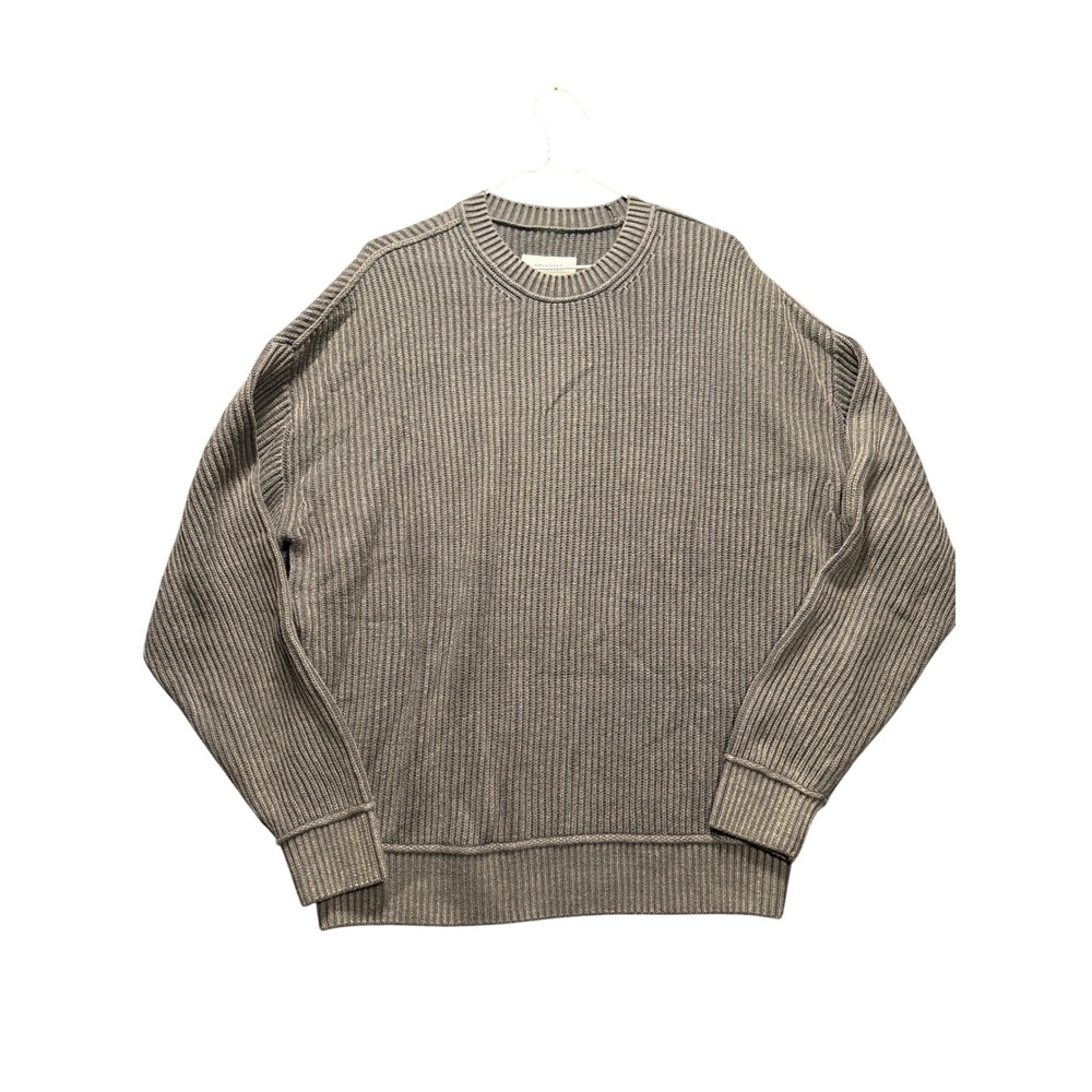 Hollister Sweater Mens Large Gray Boxy Fit Ribbed Knit Crewneck 320-488-0095-422